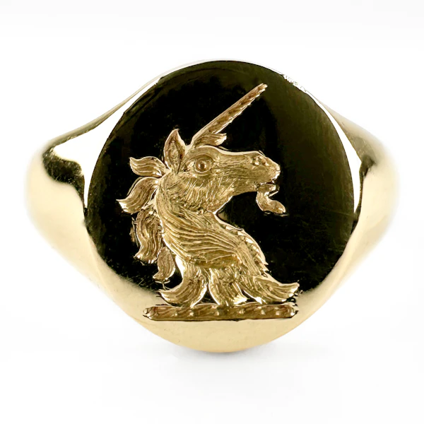 Vintage Unicorn Intaglio Signet Ring with Wax Seal Impression - Saddingtons Jewellery Stand 375 - image 2