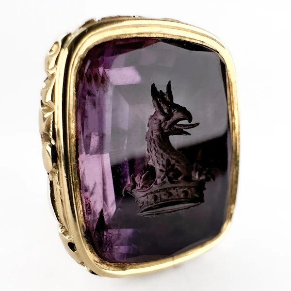 Victorian Gold & Amethyst Griffin In Crown Heraldic Seal - Saddingtons Jewellery Stand 375 - image 2