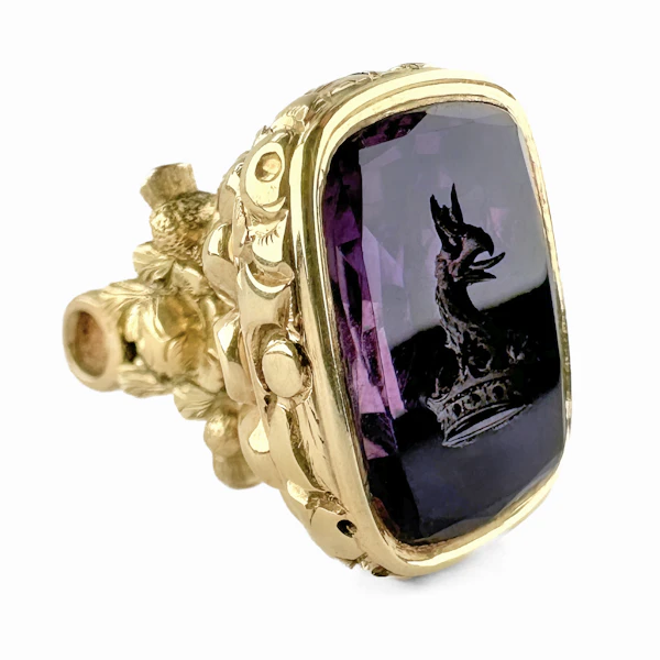 Victorian Gold & Amethyst Griffin In Crown Heraldic Seal - Saddingtons Jewellery Stand 375 - image 1