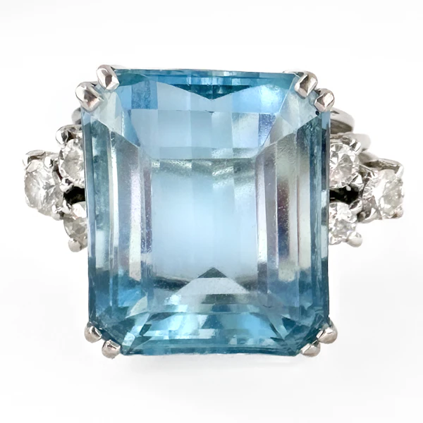 Vintage Emerald-Cut Aquamarine and Diamond Ring - Saddingtons Jewellery Stand 375 - image 4
