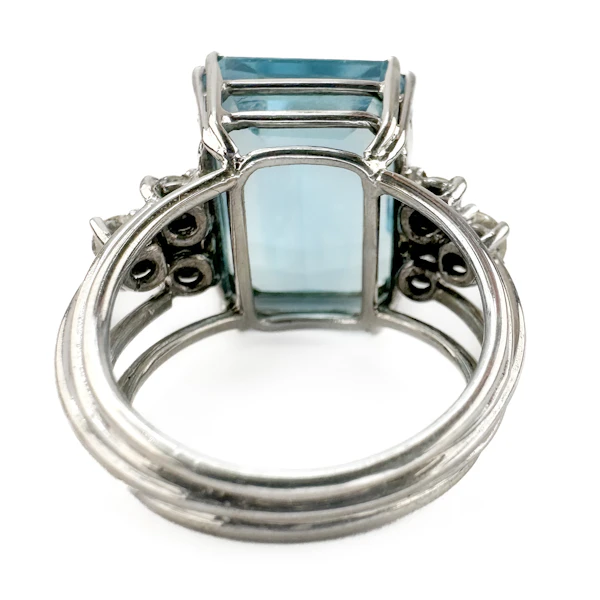 Vintage Emerald-Cut Aquamarine and Diamond Ring - Saddingtons Jewellery Stand 375 - image 3