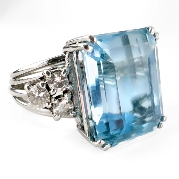 Vintage Emerald-Cut Aquamarine and Diamond Ring - Saddingtons Jewellery Stand 375 - image 2