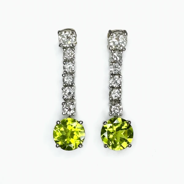 Diamond & Peridot Drop Earrings - Saddingtons Jewellery Stand 375 - image 2
