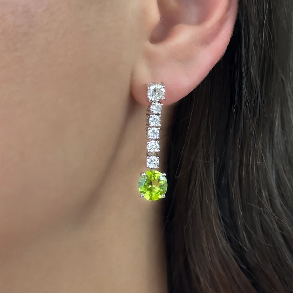 Diamond & Peridot Drop Earrings - Saddingtons Jewellery Stand 375 - image 1