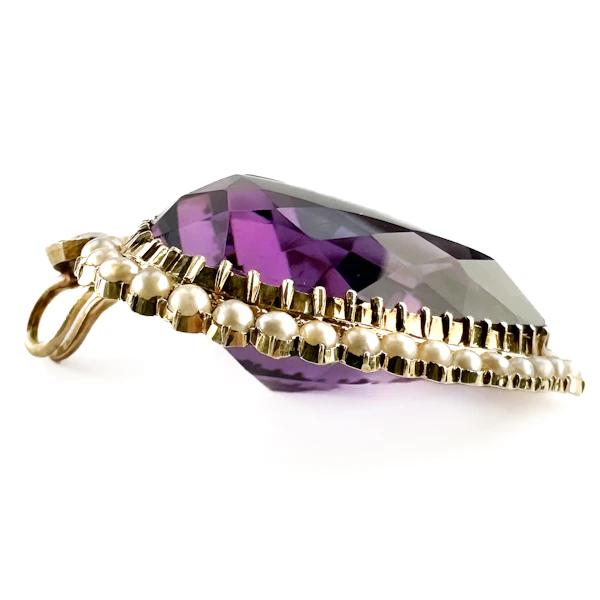 Victorian Amethyst & Seed Pearl Heart Pendant - Saddingtons Jewellery Stand 375 - image 3