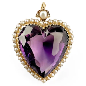 Victorian Amethyst & Seed Pearl Heart Pendant - Saddingtons Jewellery Stand 375