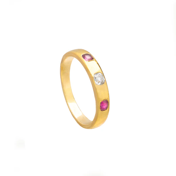 Victorian 18ct Gold Ruby & Diamond Band Ring - image 1