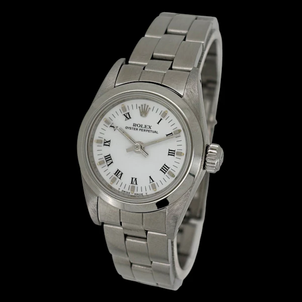 ROELX OYSTER PERPETUAL 26 LADY WHITE ROMAN INDEX DIAL STAINLESS STEEL OYSTER FULL SET 1989 - image 1