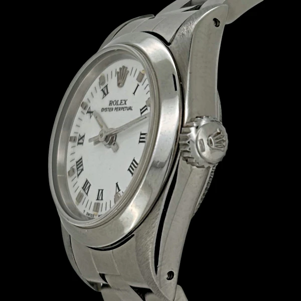ROELX OYSTER PERPETUAL 26 LADY WHITE ROMAN INDEX DIAL STAINLESS STEEL OYSTER FULL SET 1989 - image 2
