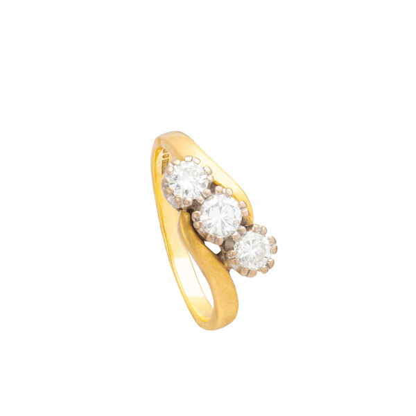 Vintage 18ct Gold Three Stone Diamond Twist Ring - image 4