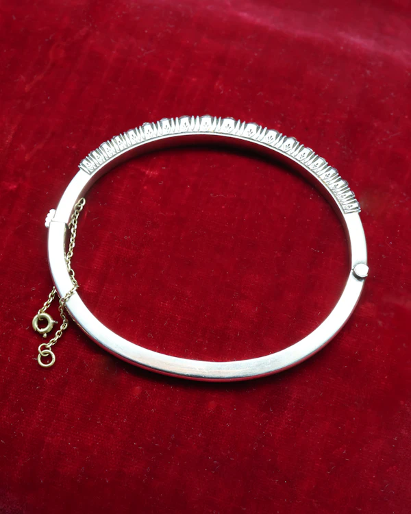 A very fine Silver (tested European Grade), Graduated, Paste, Half Hinged Bangle. Circa 1890. Continental. - image 5
