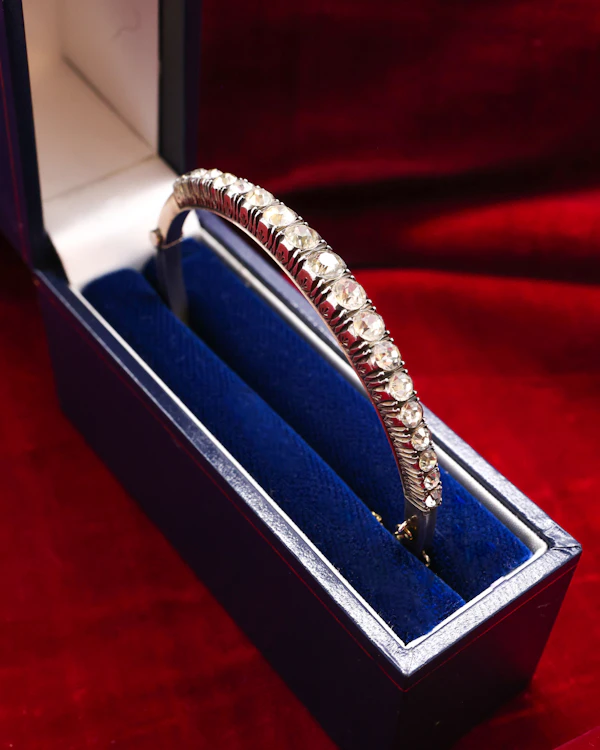 A very fine Silver (tested European Grade), Graduated, Paste, Half Hinged Bangle. Circa 1890. Continental. - image 3