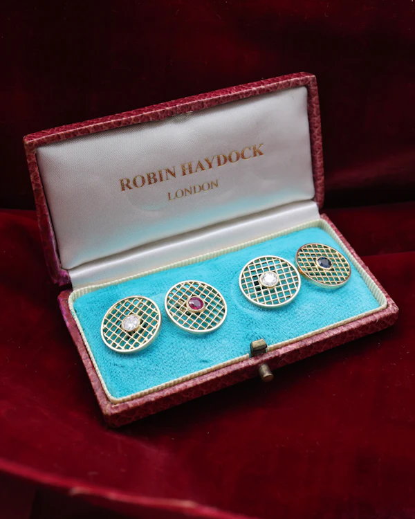 A fine pair of 18 ct. Yellow Gold (tested), Ruby, Sapphire & Diamond Cuff Links. Circa 1960 - image 2