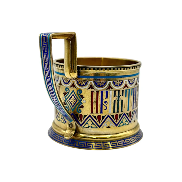 Russian silver and champleve enamel tea glass holder, St Petersburg, 1890s. - image 3