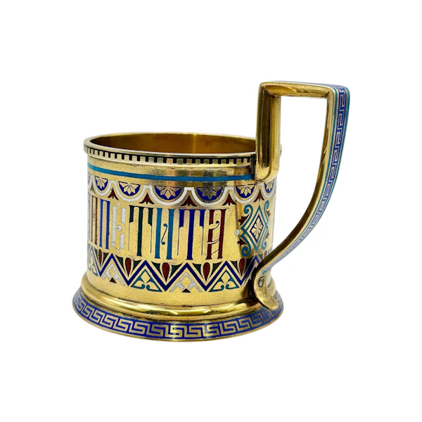 Russian silver and champleve enamel tea glass holder, St Petersburg, 1890s. - image 4