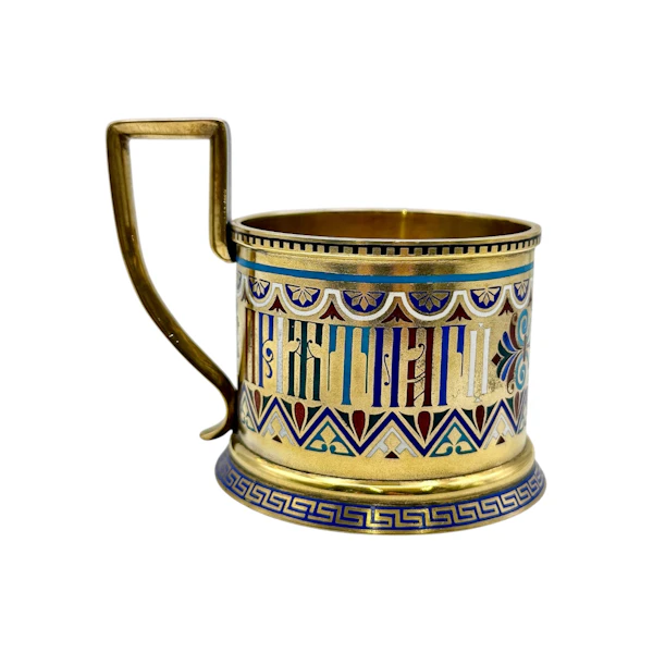 Russian silver and champleve enamel tea glass holder, St Petersburg, 1890s. - image 2