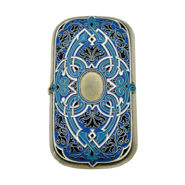 Russian silver cloisonné and pique-a-jour enamel cigarette case, St Petersburg, 1890s by Grigory Andreyev. - image 3