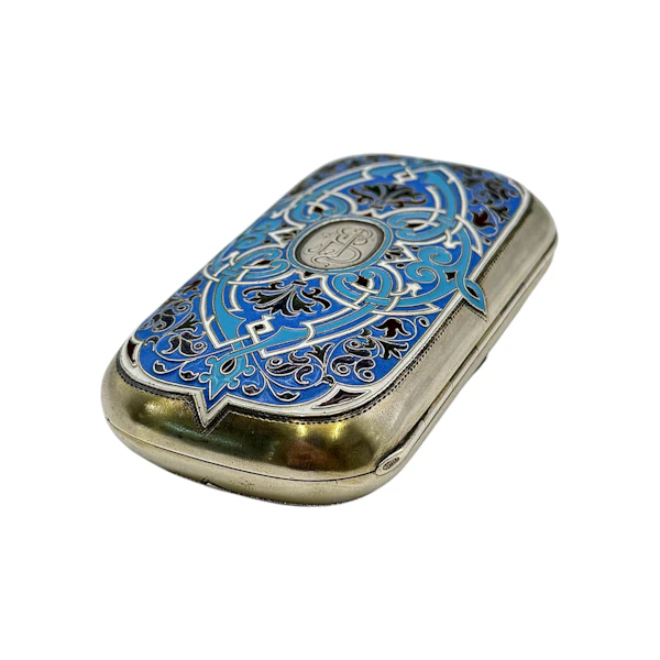 Russian silver cloisonné and pique-a-jour enamel cigarette case, St Petersburg, 1890s by Grigory Andreyev. - image 4