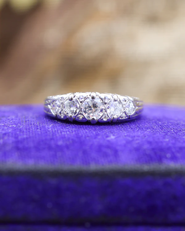 18ct White Gold Five Stone Diamond Ring Circa 1910-1920 - image 4