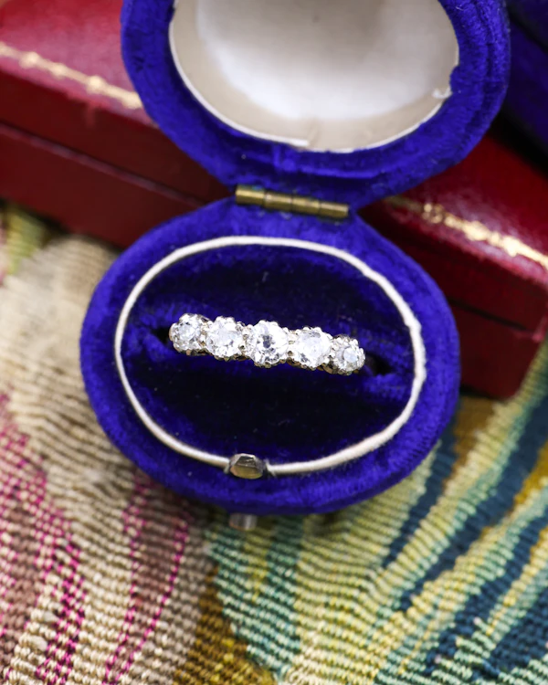 Downstairs at Grays: 18ct Yellow Gold & Platinum Five Stone Diamond Ring Circa 1910 - image 5