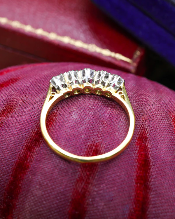 Downstairs at Grays: 18ct Yellow Gold & Platinum Five Stone Diamond Ring Circa 1910 - image 4