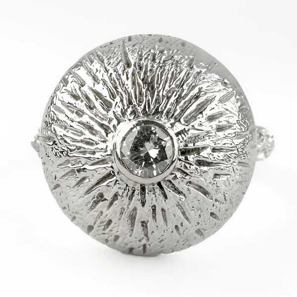 Kutchinsky 1972 Textured Diamond Set Bombe Ring - Saddingtons Jewellery Stand 375 - image 2