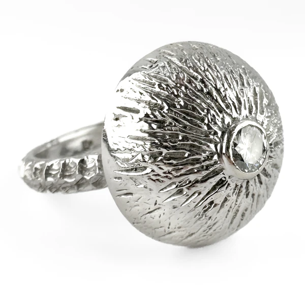Kutchinsky 1972 Textured Diamond Set Bombe Ring - Saddingtons Jewellery Stand 375 - image 1