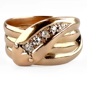 Antique 1913 Rose Gold 5 Diamond Snake Ring - Saddingtons Jewellery Stand 375