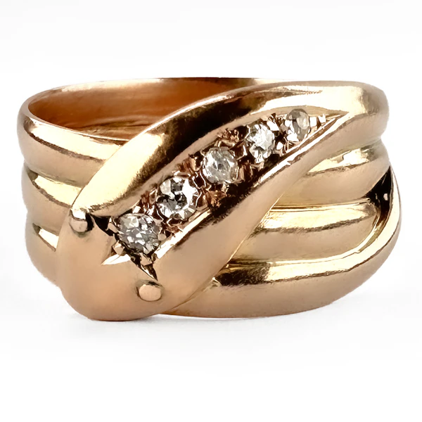 Antique 1913 Rose Gold 5 Diamond Snake Ring - Saddingtons Jewellery Stand 375 - image 1