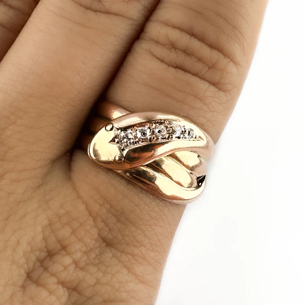 Antique 1913 Rose Gold 5 Diamond Snake Ring - Saddingtons Jewellery Stand 375 - image 5
