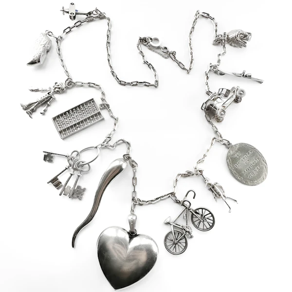 Vintage Silver 13 Charm Long Chain Necklace - Saddingtons Jewellery Stand 375 - image 2