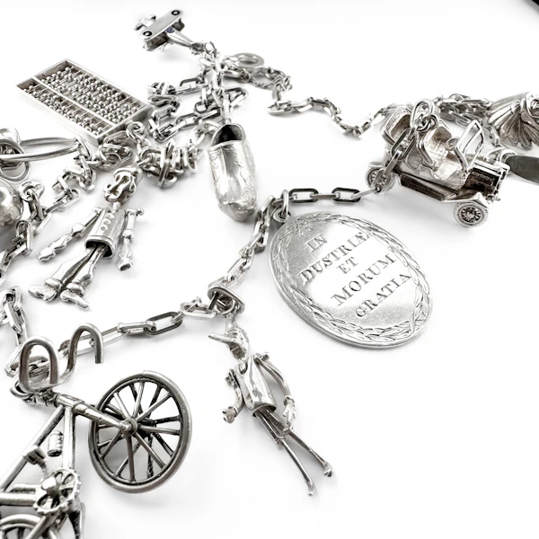 Vintage Silver 13 Charm Long Chain Necklace - Saddingtons Jewellery Stand 375 - image 3