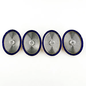 Art Deco Cartier London Diamond & Blue Enamel Cufflinks - Saddingtons Jewellery Stand 375