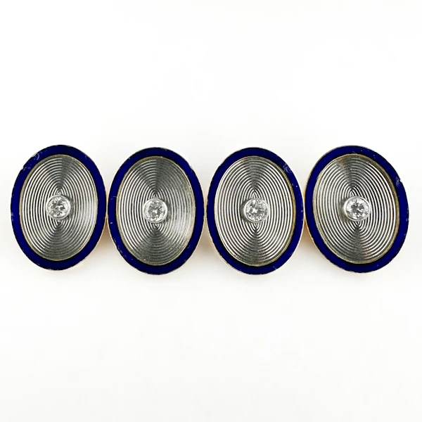 Art Deco Cartier London Diamond & Blue Enamel Cufflinks - Saddingtons Jewellery Stand 375 - image 1