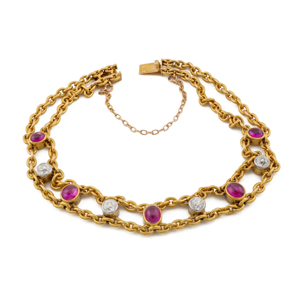 18ct French Cabochon Ruby and Diamond Bracelet Spectrum Antiques - image 1