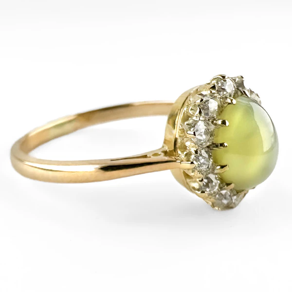 Edwardian Chrysoberyl Cat’s Eye & Diamond Cluster Ring - Saddingtons Jewellery Stand 375 - image 3