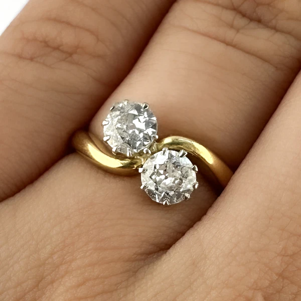 Victorian 1ct 2 Stone Diamond Crossover Ring - Saddingtons Jewellery Stand 375 - image 1