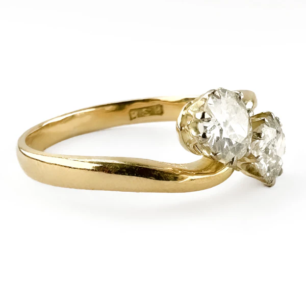 Victorian 1ct 2 Stone Diamond Crossover Ring - Saddingtons Jewellery Stand 375 - image 4