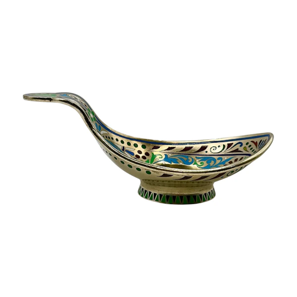 Russian silver gilt champleve and pique-a-jour enamel kovsh, Moscow, c.1900 by Khlebnikov. - image 2