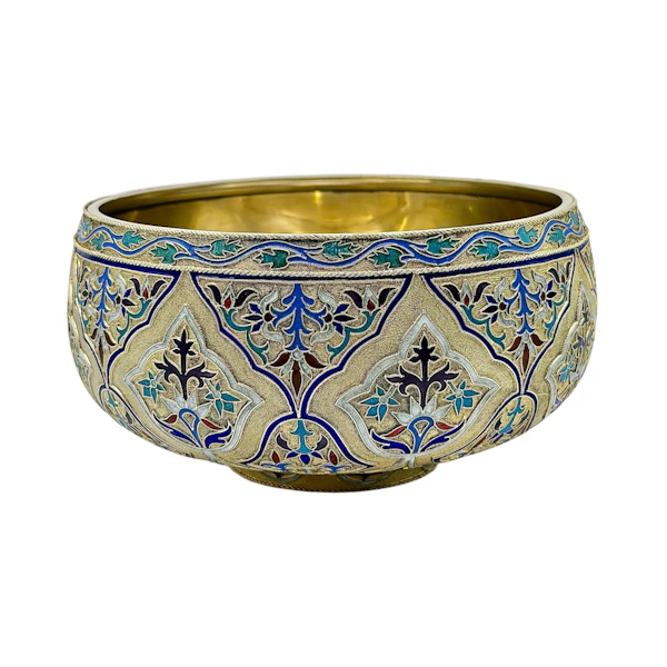 Russian silver gilt and cloisonné enamel large bowl (bratina) , Moscow, 1888 by Khlebnikov. - image 4