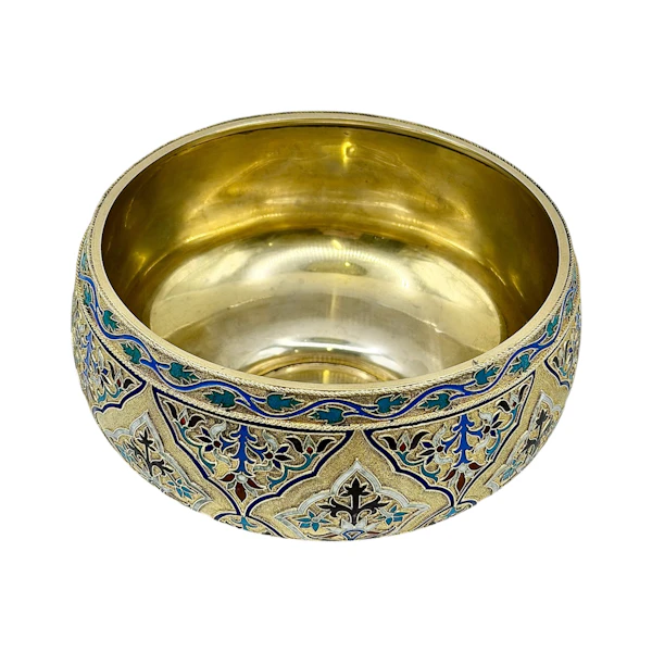 Russian silver gilt and cloisonné enamel large bowl (bratina) , Moscow, 1888 by Khlebnikov. - image 3