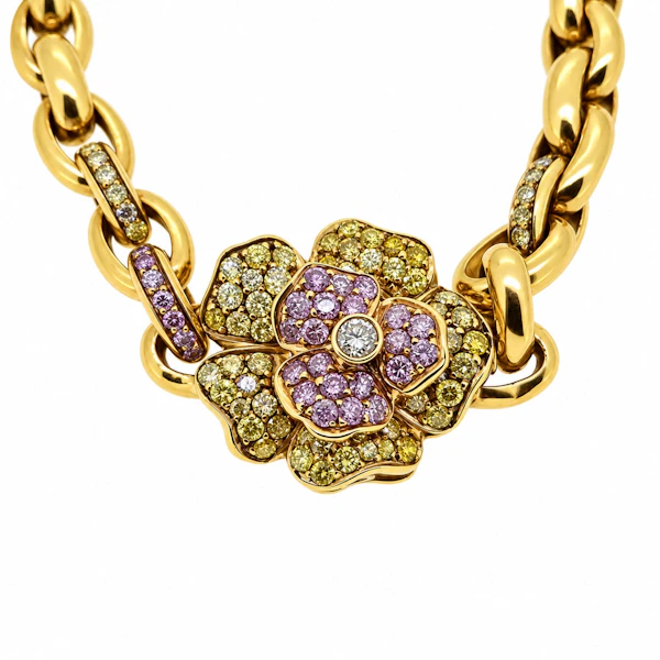18ct Yellow Gold Pink & Yellow Diamond Floral Bracelet. - image 2