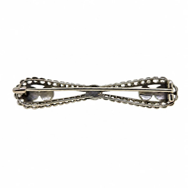 Rose cut diamond & pearl bar brooch - image 3