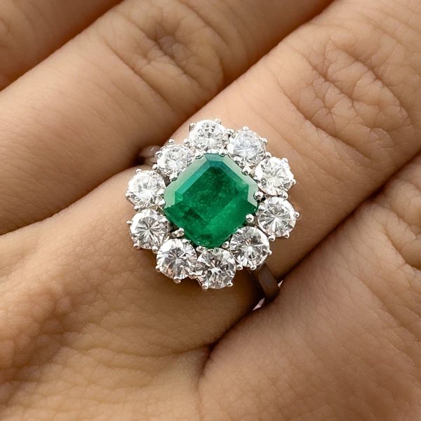 Vintage Emerald & Diamond Cluster Ring - Saddingtons Jewellery Stand 375 - image 2
