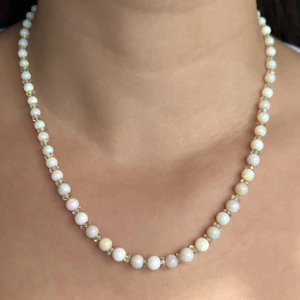 Antique 19″ Graduated Opal Bead Necklace - Saddingtons Jewellery Stand 375