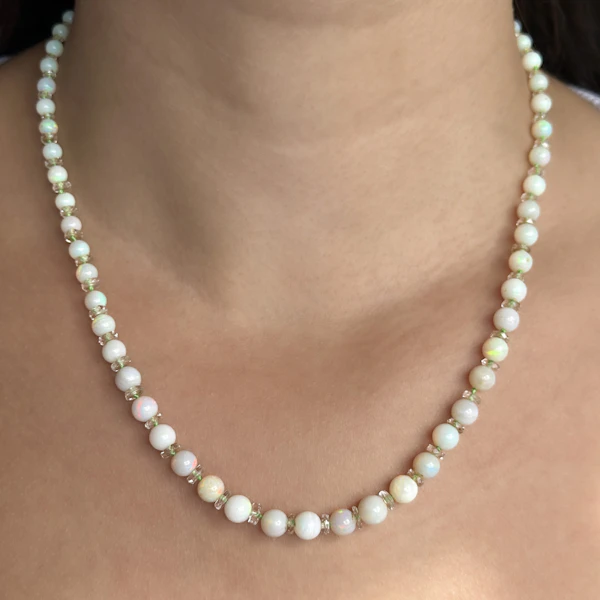 Antique 19″ Graduated Opal Bead Necklace - Saddingtons Jewellery Stand 375 - image 1
