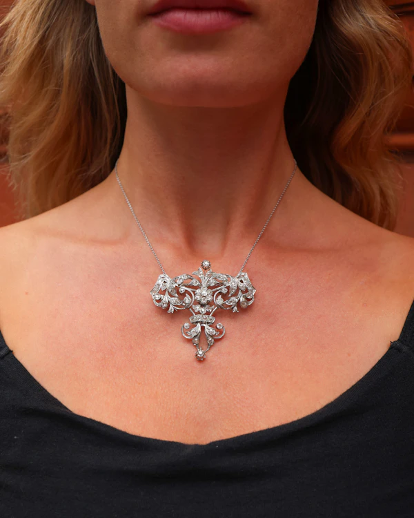 Lovely Art Deco Diamond Platinum Pendant/Brooch at Deco&Vintage Ltd - image 2