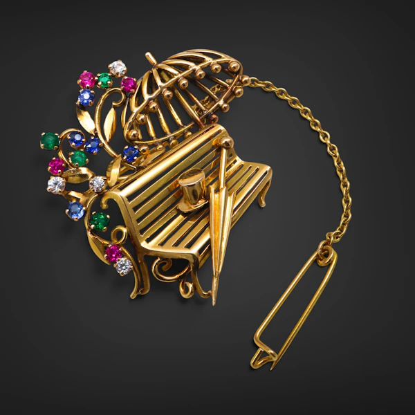 Lovely Vintage Diamond Sapphire Emerald And Ruby Brooch at Deco&Vintage Ltd - image 3