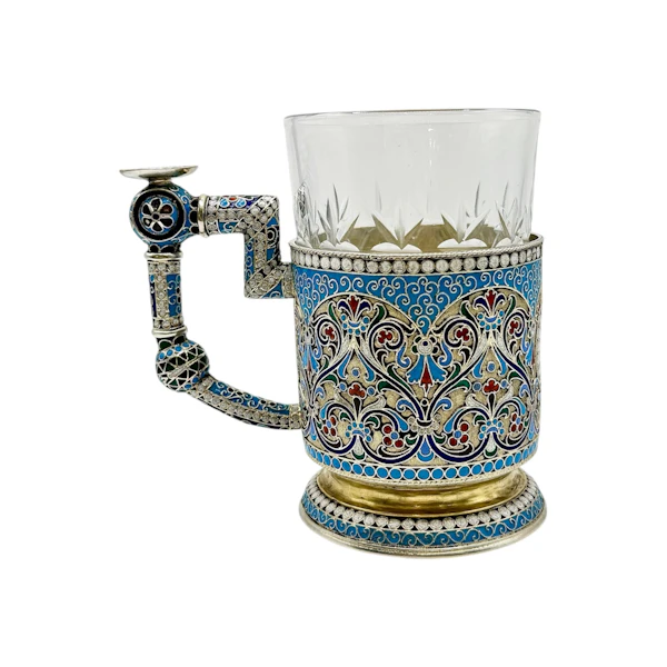 Russian silver gilt and cloisonné enamel tea glass holder, Moscow, c.1890. - image 4