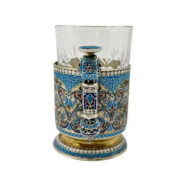 Russian silver gilt and cloisonné enamel tea glass holder, Moscow, c.1890. - image 3